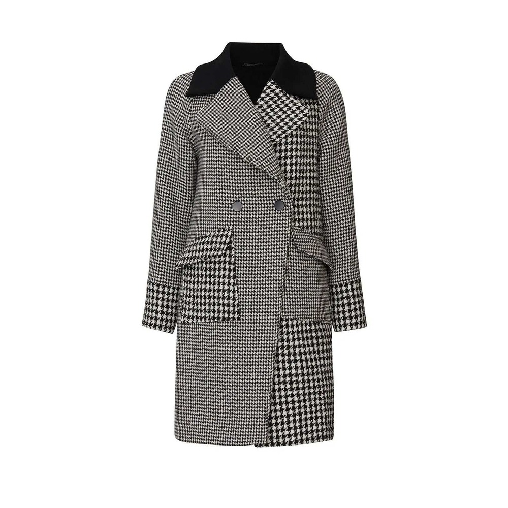 NVLT Mixed Houndstooth Coat Womens Medium Black White Wool Blend 7054J714